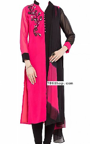  Pink/Black Chiffon Suit | Pakistani Dresses in USA- Image 1