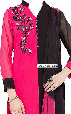  Pink/Black Chiffon Suit | Pakistani Dresses in USA- Image 2