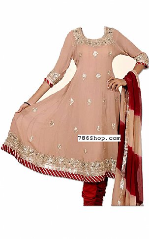  Beige/Maroon Chiffon Suit | Pakistani Dresses in USA- Image 1