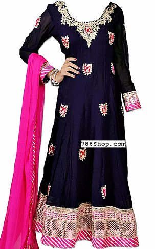  Navy Blue Silk Suit | Pakistani Dresses in USA- Image 1