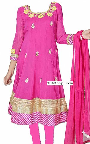  Hot Pink Chiffon Suit | Pakistani Dresses in USA- Image 1