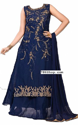  Blue Chiffon Suit | Pakistani Wedding Dresses- Image 1
