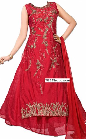  Red Silk Suit | Pakistani Wedding Dresses- Image 1