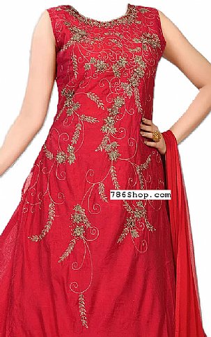  Red Silk Suit | Pakistani Wedding Dresses- Image 2