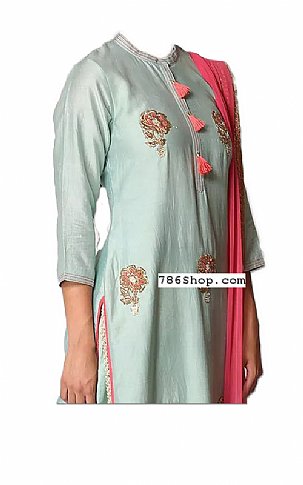  Light Grey Silk Suit | Pakistani Dresses in USA- Image 2