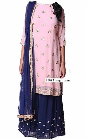  Pink/Blue Chiffon Suit | Pakistani Dresses in USA- Image 1