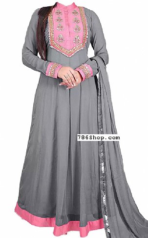  Grey Chiffon Suit | Pakistani Dresses in USA- Image 1