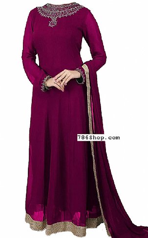  Plum Chiffon Suit | Pakistani Dresses in USA- Image 1