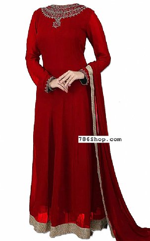  Red Chiffon Suit | Pakistani Dresses in USA- Image 1