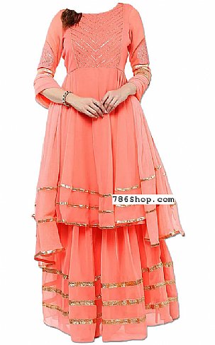  Pink Chiffon Suit | Pakistani Wedding Dresses- Image 1