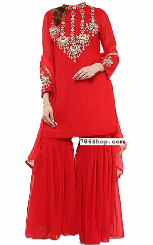  Red Chiffon Suit | Pakistani Wedding Dresses- Image 1