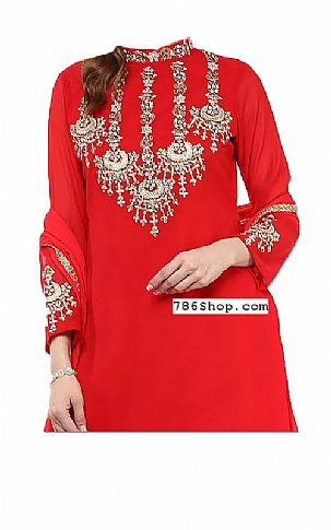  Red Chiffon Suit | Pakistani Wedding Dresses- Image 2