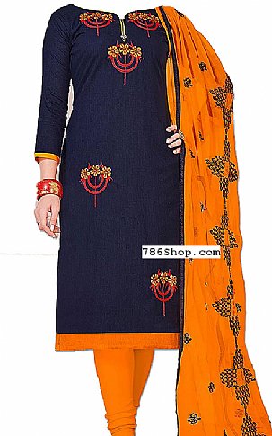  Navy/Mustard Georgette Suit | Pakistani Dresses in USA- Image 1