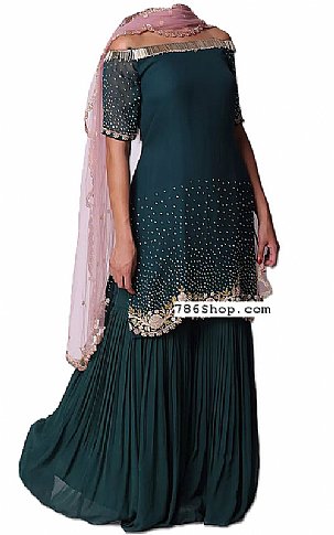  Teal Georgette Suit | Pakistani Wedding Dresses USA- Image 1