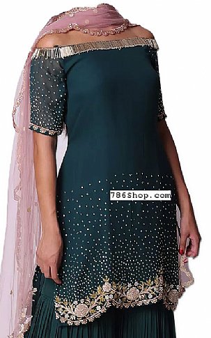  Teal Georgette Suit | Pakistani Wedding Dresses USA- Image 2