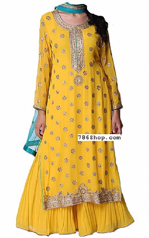  Yellow Chiffon Suit | Pakistani Wedding Dresses USA- Image 1