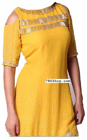  Yellow Georgette Suit | Pakistani Wedding Dresses- Image 2