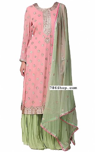  Baby Pink Georgette Suit | Pakistani Wedding Dresses- Image 1