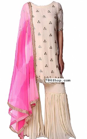  Off-white Georgette Suit | Pakistani Wedding Dresses USA- Image 1