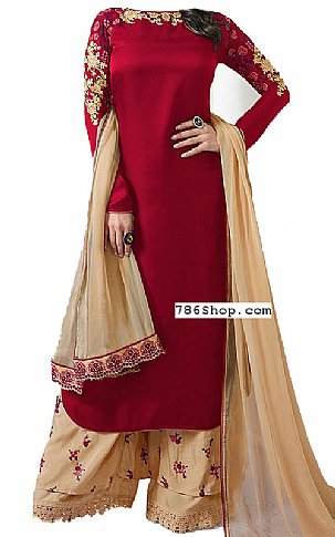  Maroon Silk Suit | Pakistani Dresses in USA- Image 1