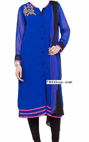  Royal Blue Chiffon Suit | Pakistani Dresses in USA- Image 1