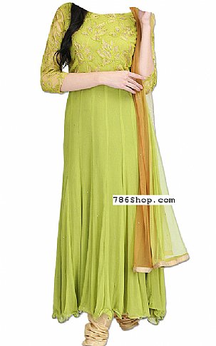  Apple Green Chiffon Suit | Pakistani Dresses in USA- Image 1