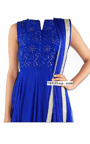  Royal Blue Chiffon Suit | Pakistani Dresses in USA- Image 2