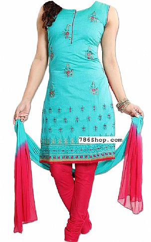  Turquoise/Red Georgette Suit | Pakistani Dresses in USA- Image 1