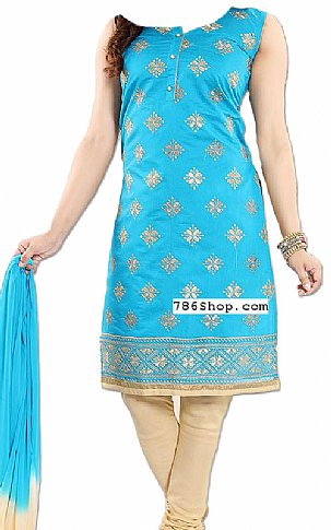  Turquoise/Ivory Georgette Suit | Pakistani Dresses in USA- Image 1