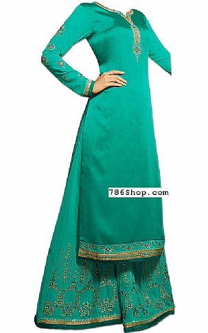  Sea Green Silk Suit | Pakistani Dresses in USA- Image 1