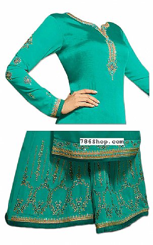  Sea Green Silk Suit | Pakistani Dresses in USA- Image 2