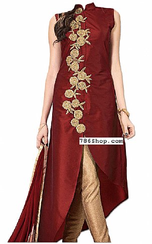  Maroon/Golden Silk Suit | Pakistani Dresses in USA- Image 1