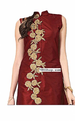  Maroon/Golden Silk Suit | Pakistani Dresses in USA- Image 2