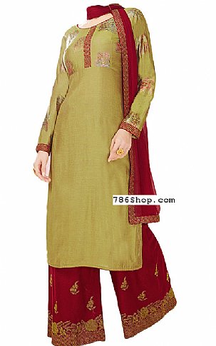  Olive/Maroon Georgette Suit | Pakistani Dresses in USA- Image 1