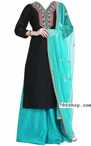  Black/Turquoise Georgette Suit | Pakistani Dresses in USA- Image 1
