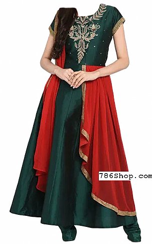  Bottle Green Georgette Suit | Pakistani Dresses in USA- Image 1