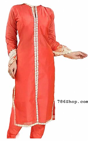  Coral Chiffon Suit | Pakistani Dresses in USA- Image 1