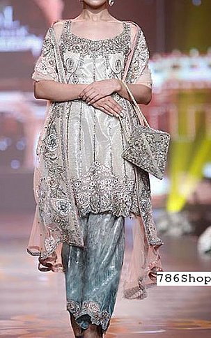 Off-white Organza Suit | Pakistani Party Wear Dresses- Image 1