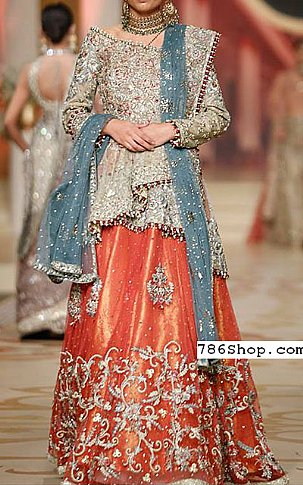 red and orange pakistani dress