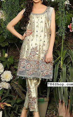  Light Golden Tissue Suit | Pakistani Party Wear Dresses- Image 1