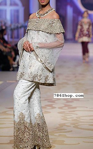  Off-white Chiffon Suit | Pakistani Party Wear Dresses- Image 1