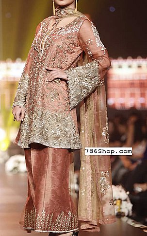  Tea Pink Chiffon Suit | Pakistani Party Wear Dresses- Image 1