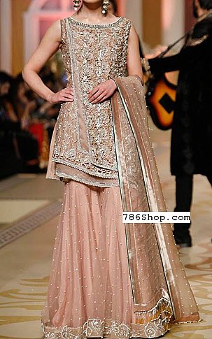  Peach Chiffon Suit | Pakistani Party Wear Dresses- Image 1