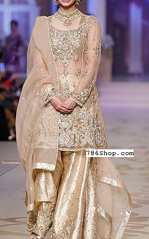  Light Golden Chiffon Suit | Pakistani Party Wear Dresses- Image 1