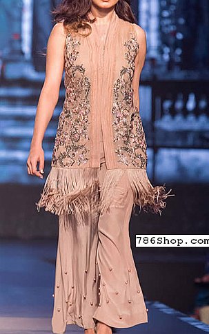  Peach Chiffon Suit | Pakistani Party Wear Dresses- Image 1