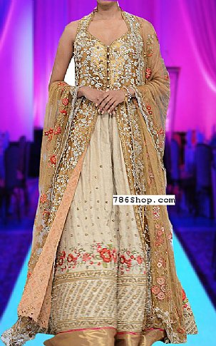  Ivory/Golden Silk Suit | Pakistani Wedding Dresses- Image 1