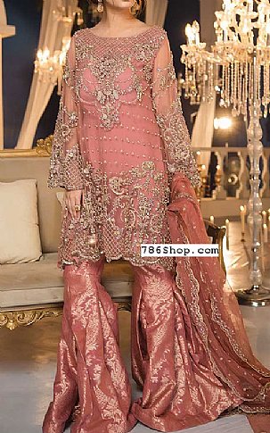  Tea Pink Chiffon Suit | Pakistani Party Wear Dresses- Image 1