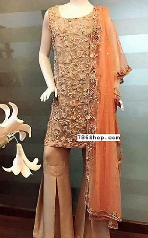  Fawn/Rust Chiffon Suit | Pakistani Party Wear Dresses USA- Image 1