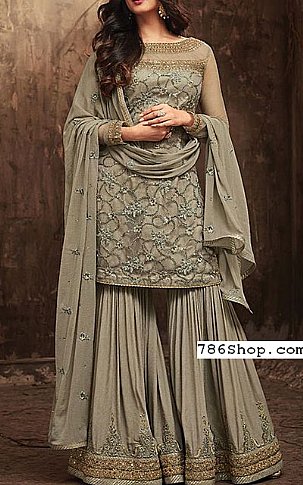  Light Olive Chiffon Suit | Pakistani Party Wear Dresses- Image 1