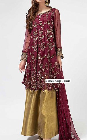  Plum Chiffon Suit | Pakistani Party Wear Dresses USA- Image 1